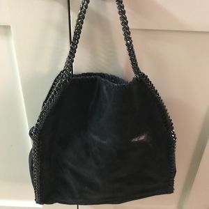 Navy Italian Leather Shoulder Bag